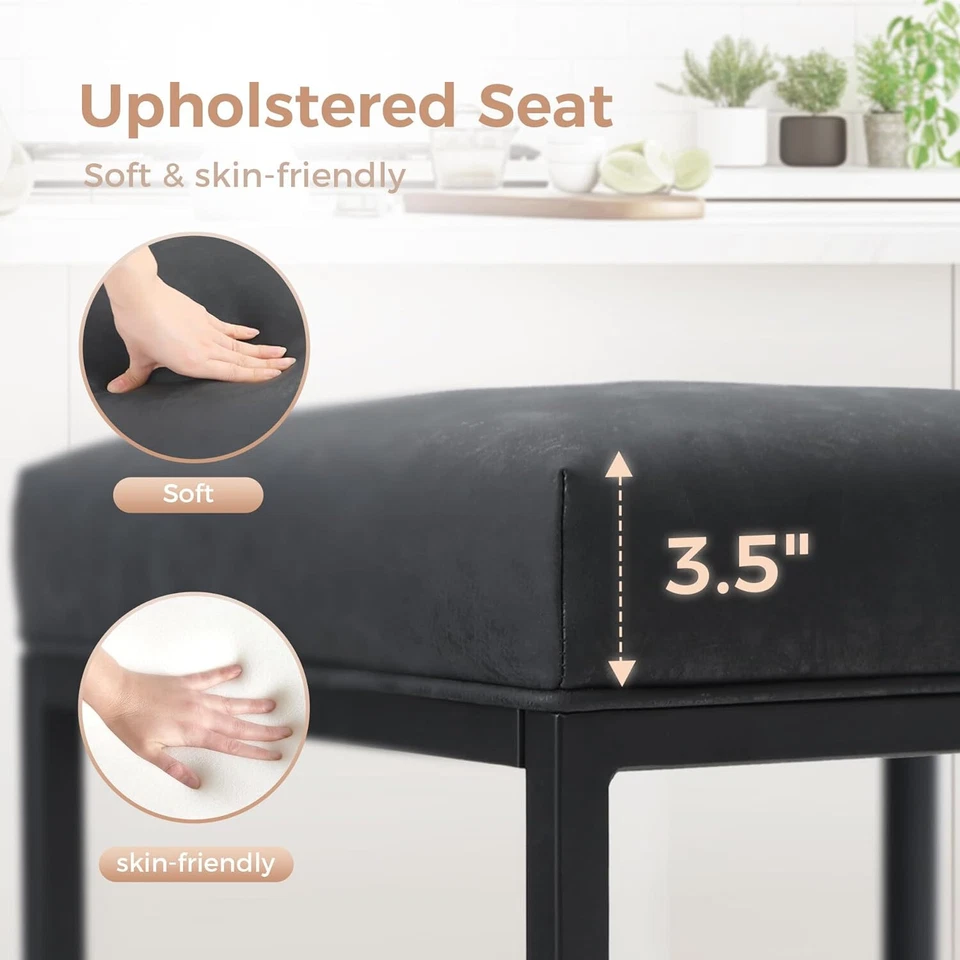 24 inch Bar Stool Upholstered Counter Height Backles Kitchen Island Dining Chair - Image 2 of 4