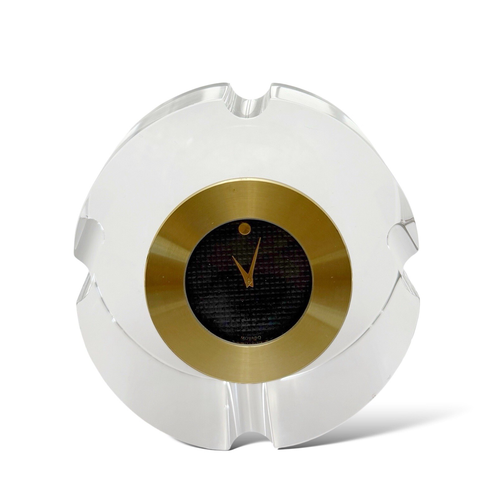 Movado Modernist Black Dial Thick Clear Crystal Round Tabletop Clock TCL109M