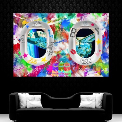 LEINWAND BILDER XXL ABSTRAKT STREET ART FLUGZEUG GRAFFITI POP ART WAND POSTER