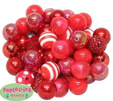 Assorted Styles 20mm Red Acrylic Chunky Bubblegum Beads 52 pc