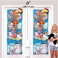 TWO PACK! Over Door Stuffed Animal Toy Storage Hanging Organizer Blue