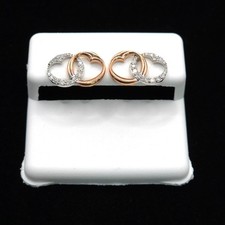 10K Two‑Tone White Gold 0.22CT Interlocking Heart Diamond Stud Earrings