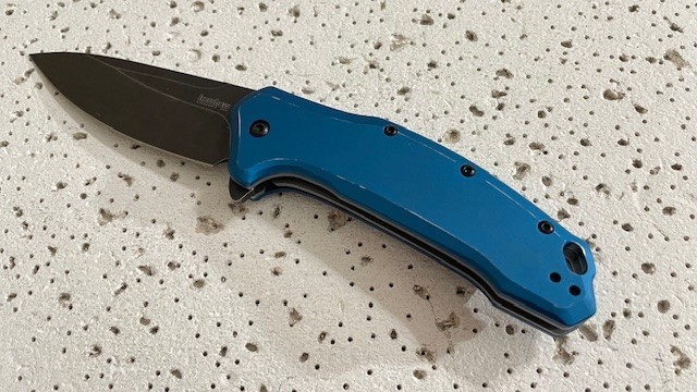 Plain Blade Linerlock Blue Handle Assisted