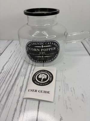 CATAMOUNT Brand Glass Corn Popper - Plastic Lid - Made in USA Black