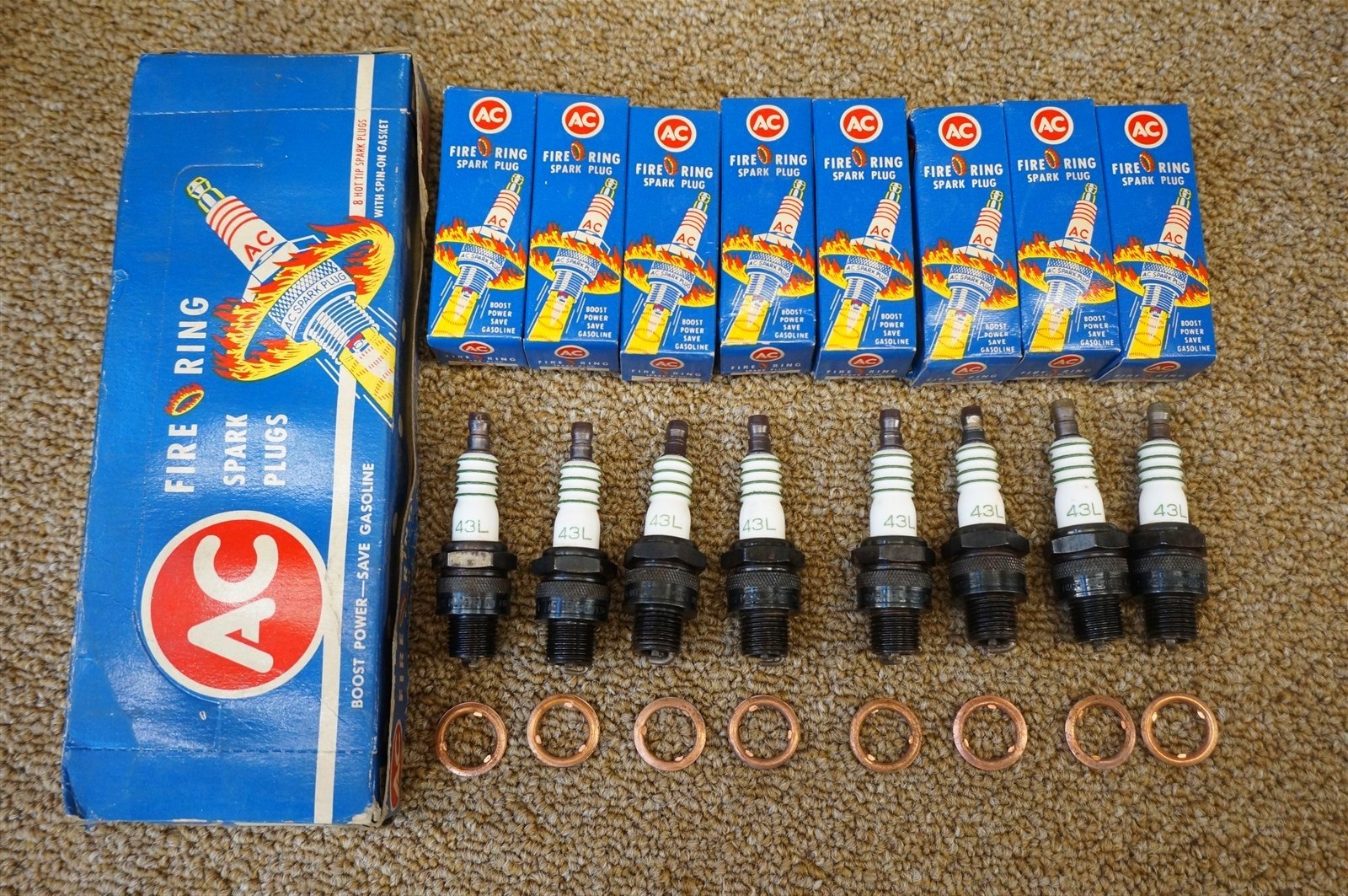 NOS 65 66 67 AC Fire Ring 43L Hot Tip Spark Plugs Camaro Nova Chevelle 1559482 