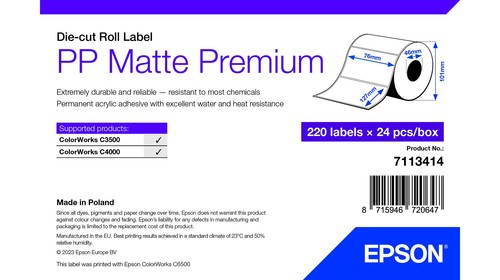 Epson Pp Matte Label Premium Die-Cut Roll 76Mm X 127Mm 220 Labels. Product Colou - Image 4