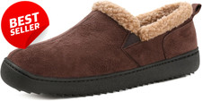 Mens Chestnut Tan Fuzzy Bootie Slippers Suede Memory Foam Indoor Outdoor - US