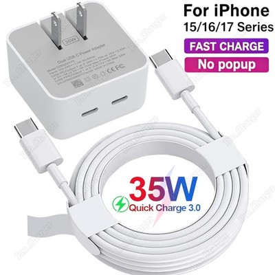 For iPhone Air 17 16 15 iPad Pro PD 35W USB-C Adapter Fast Charger Type C Cable 