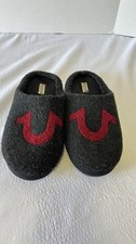 True Religion Men's Slippers Black Red Faux Fur Red Logo Size XL 13