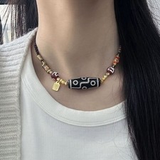 Nine Eye Dzi Bead Necklace Handmade Tibetan Cord Choker Couple Jewelry Gift