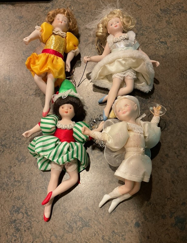Lot Of 4 Vintage Porcelain Pixie Fairy 7” Dolls