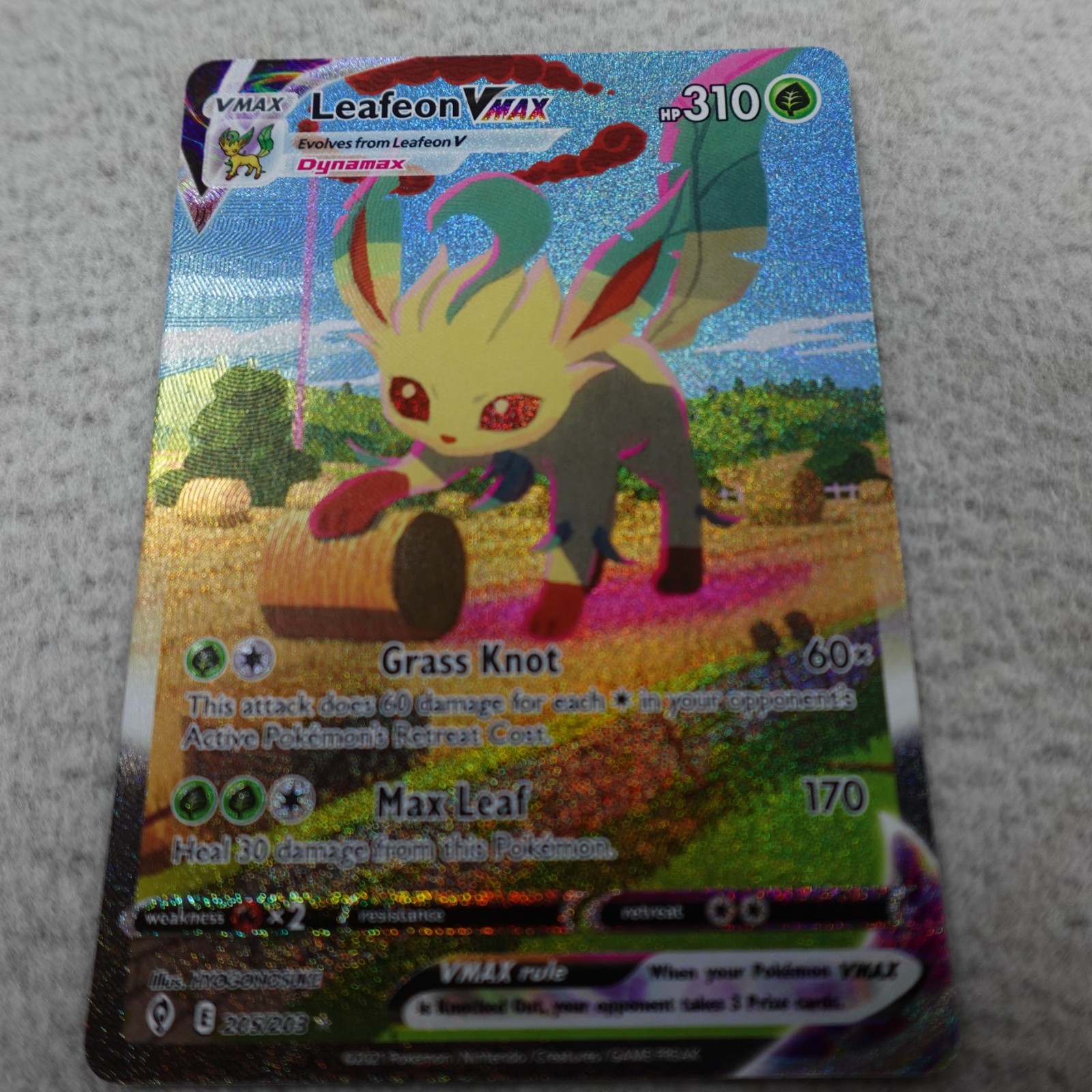 Leafeon Vmax Alrt Art Secret Rare 205/203 Pokemon Evolving Skies Holo