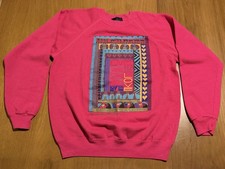 Vintage Laurel Burch Multicolor Animals Art Print Raglan Sweatshirt 80s 90s USA