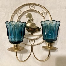 Vintage Mother Goose Gold Color Metal Wall Scone Candle Holder