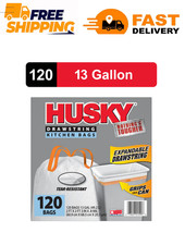 Husky Tall Kitchen White Trash Bags, 13 Gallon, 120 Bags Expandable Drawstring