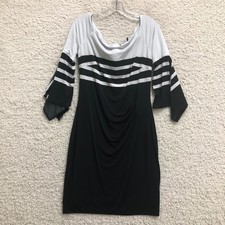 LRL Ralph Lauren Dress 10 Adult Black Mini Striped Sheath 3/4 Sleeve Womens