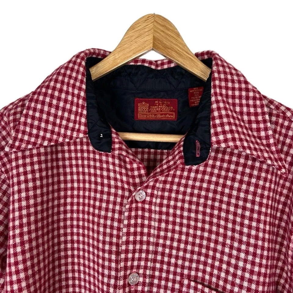 Camisa Kings Road Vintage Sears Para Hombres Roja Blanca Guinga Grande Preppy Cuadros Leñador Foto 4 de 4