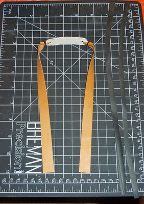Joe Frisk slingshot bands. Goatskin pouch. Theraband Gold. 5/8'' -1/2'' tapered.