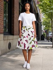 Talbots Butterfly Print A-Line Pleated Silk Cotton Blend Skirt Size 8