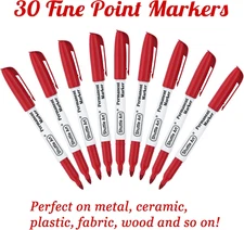 30 Pack Red Permanent Markers Fine Point Permanent Marker Set for Office School