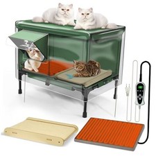 4-in-1 Heated Outdoor Cat House Weatherproof with Heating Pad, Scratching Bed