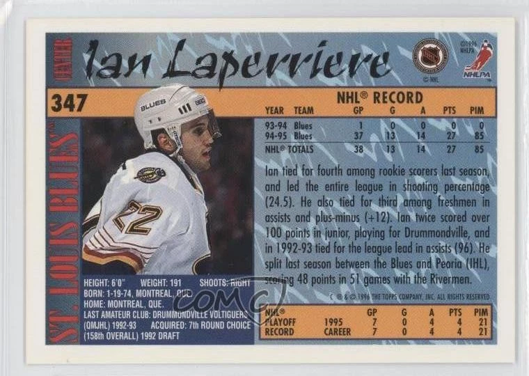 1995-96 Topps O-Pee-Chee Ian Laperriere #347 - Image 2 of 2