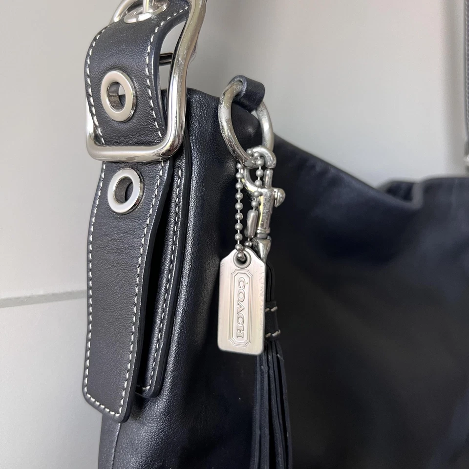 Bolso de Hombro Coach Hobo Mujer Cuero Negro Borla Ojal Correa Clásico 1415 Foto 3 de 4