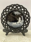 Vtg Westmoreland Reticulated Mary Gregory Black Plate Boy Fishing With Dog