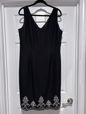 NWT Positive Attitude Black Embroidered Sheath Dress 16 Vintage 90s