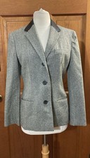 VTG Lauren Ralph Lauren Wool Leather Collar Blazer Sz 6 Black Gray equestrian