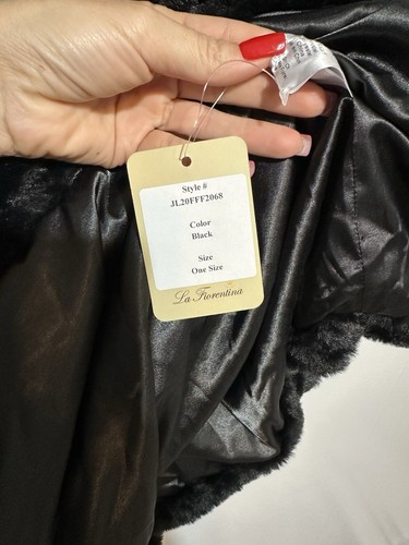 La Fiorentina Black Faux Fur Asymmetric Poncho (JL20FFF2068) One Size - NWT $199 - Picture 4 of 6