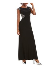 VINCE CAMUTO Womens Black Cap Sleeve Boat Neck Maxi Formal Sheath Dress 4