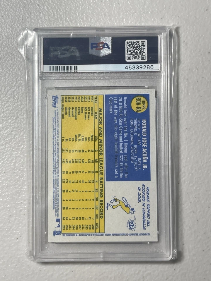 2019 topps heritage ronald acuna jr auto /70 Red Ink PSA 9 - Image 2 of 2