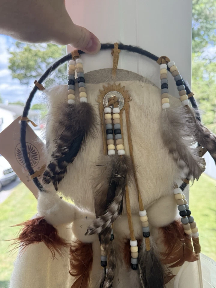 Cuentas grandes de cuero de piel de lana mandala atrapasueños indios nativos americanos de colección Foto 2 de 4