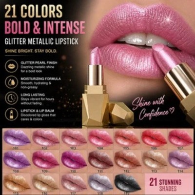 Shiny Bold Glitter Metallic Lippenstift, langanhaltende matte perlmuttfarbene Tönung
