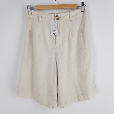 Anko Womens Size 8 Natural Beige Linen Blend Shorts Elastic Waist Brand New Tags