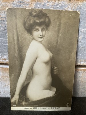 JUGENDSTIL AKT GEWAGTE RP Postkarte . Salon De Paris .Von ALBERT PENOT um 1912  
