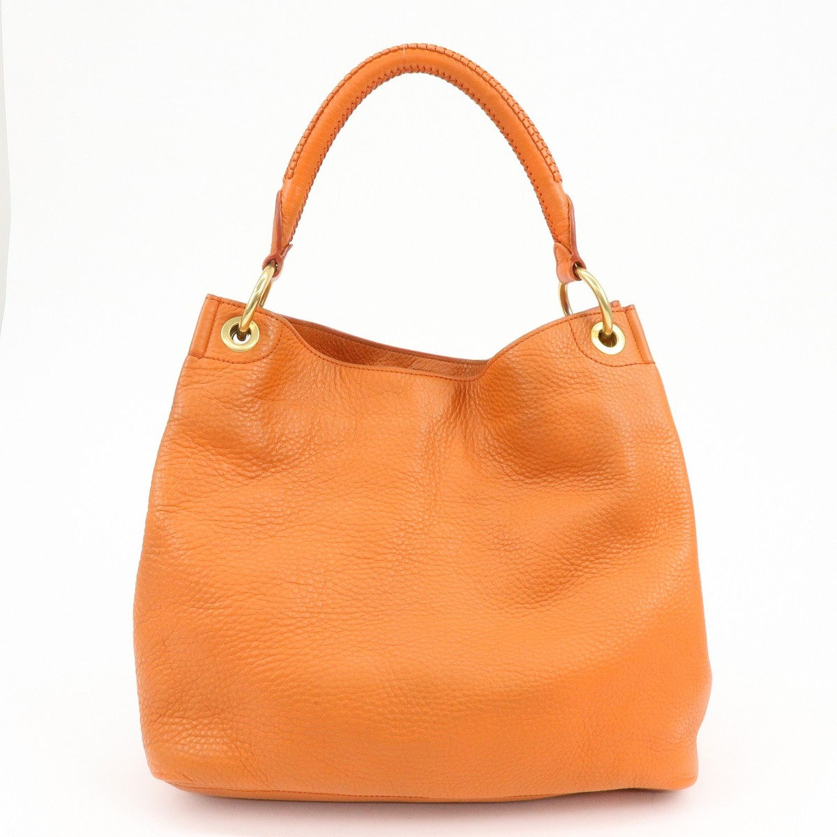 PRADA Logo Leather Shoulder Bag Tote Bag Hand Bag Orange BR4829