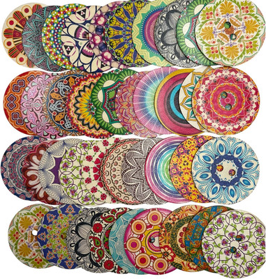 Decorative Wood Buttons with Mandala Patterns, 3 Inch, 20 Pack, Multicolor (Styl