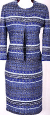 ST.JOHN Women's Tweed Blue Gray Silver Metallic Shimmer Jacket Dress Sz 8-10