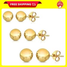 14K Solid Gold Ball Stud Earrings 3-Pair-Pack 3MM 4MM and 5MM - Choose a Color