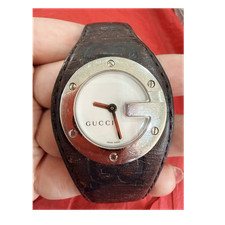 Gucci G Watch 104 Swiss Made Quartz Brown Leather Vintage AS-IS