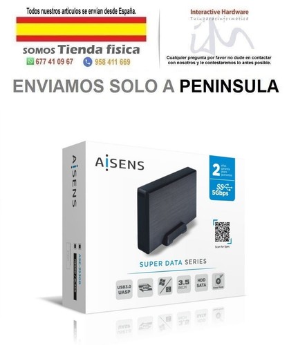 Caja Externa para Disco Duro de 3.5" Aisens ASE-3530B/ USB 3.1 - Imagen 1 de 3