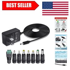 Certified 12V 1A AC/DC Power Supply Adapter with 8 Interchangeable Tips
