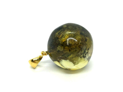 Bernstein ANHÄNGER Geschenk Natur BALTIC AMBER rund oval Perle Silber 925 Gold 7,3g8772