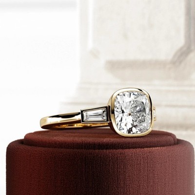 IGI 2,25 kt Chusionsschliff F/VS1 Lab Grown Diamant Verlobungsring 14 kt Gelbgold