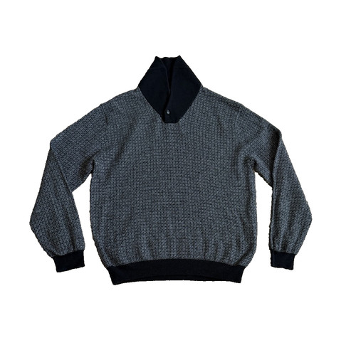 Jos. A Bank black Grey Shawl Collar Wool Blend Sweater Large Check Winter Soft
