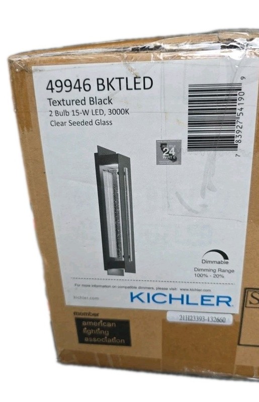 Kichler Lighting 49946 BKTLED Textured Black 2 Bulb 15W LED Clear Seeded Glass 