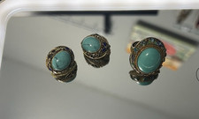 Antique Chinese Sterling Silver Enamel Natural Light Blue Turquoise Earring Ring