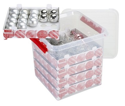 Sunware Q Line Weihnachtsbox mit Tabletts für 125 Kugeln transparent rot 38
